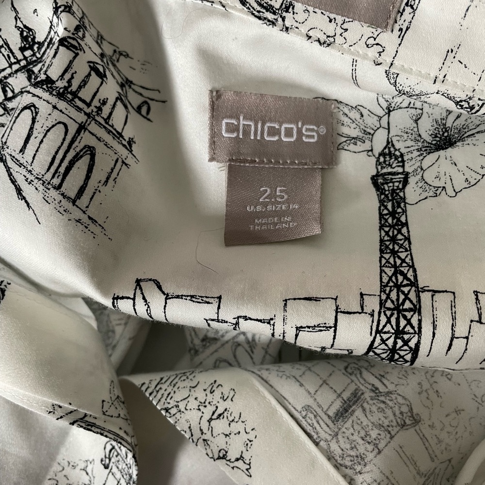 Chico’s Eiffel Tower/Paris print no-iron tunic length blouse. Sz 14. Like new! - Picture 7 of 8